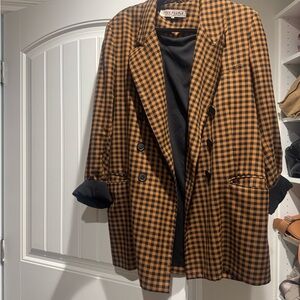 Free People Tan and Black Plaid Blazer